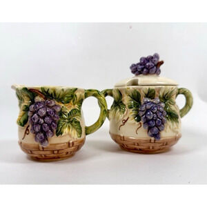Takahashi San Francisco Cream & Sugar Bowl w/Lid Hand Painted Grapes Leaves